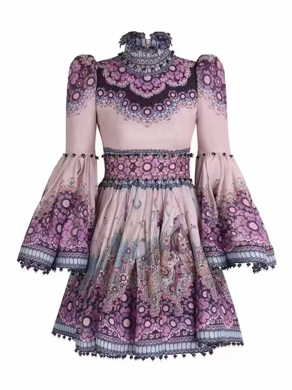 Zimmermann Pink Purple Floral Lace-Trim Mini Dress AU 2
